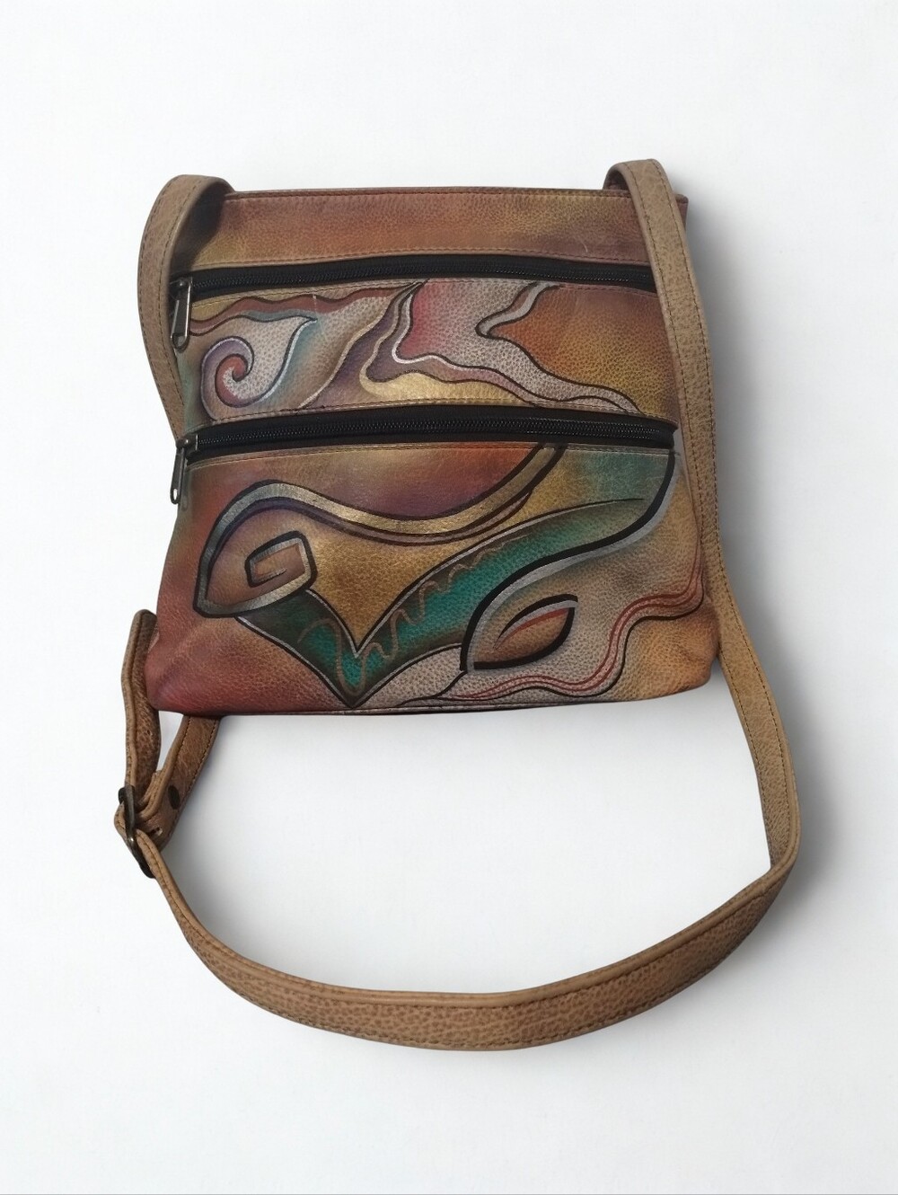 Vintage Anuschka Hand painted Leather Crossbody Bag